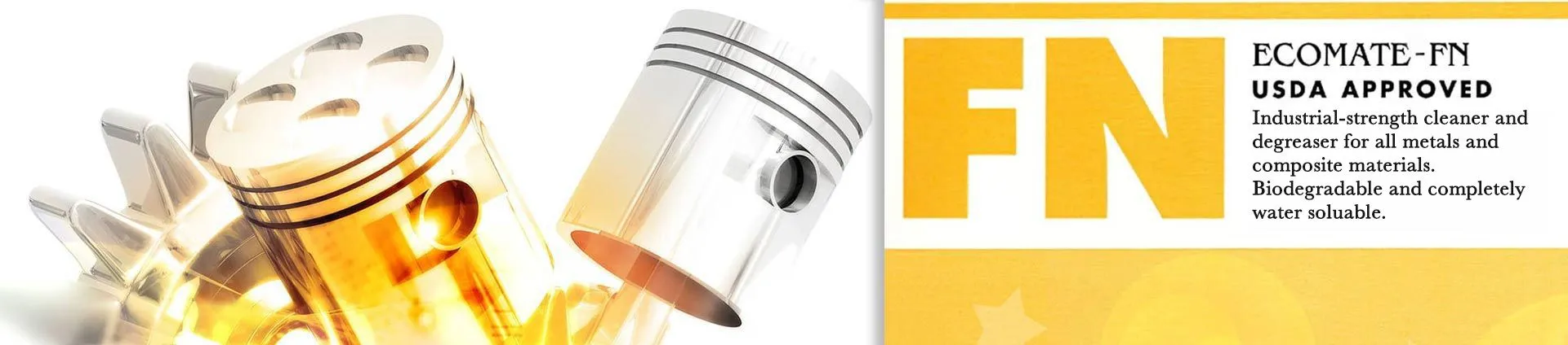 Pistons with Ecomate-FN cleaner advertisement.
